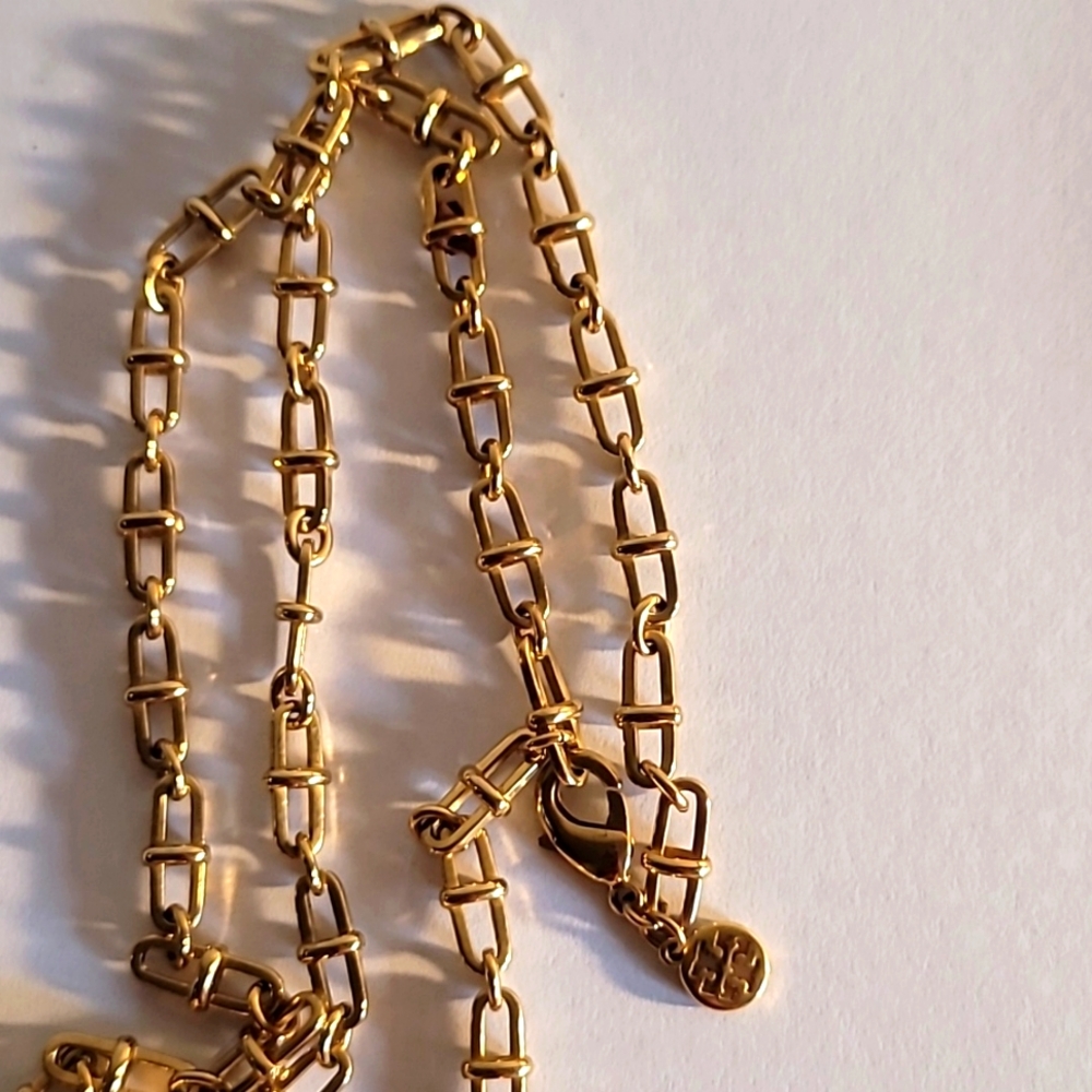 Signed Tory Burch Pendant Necklace Horn with Serpent